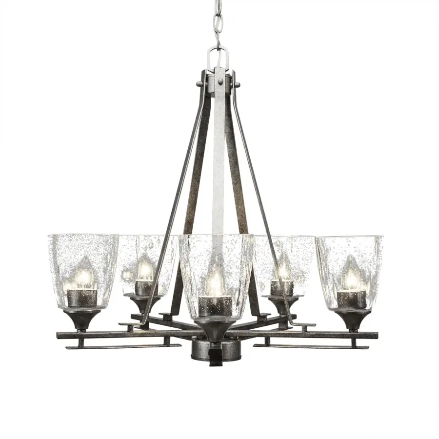 Uptowne 5-Light Uplight Chandelier in Aged Silver with Clear Bubble Glass - Image 1