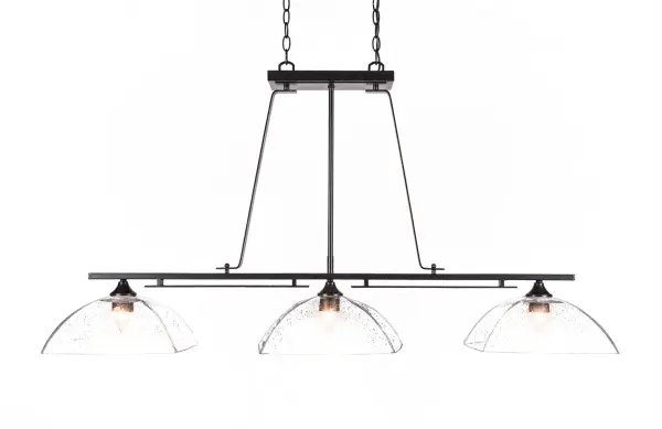 The Uptowne 3-Light Bar combines industrial charm with transitional elegance. Its dark granite finish and distinctive bubble glass shades create visual interest while providing excellent task lighting for islands and dining areas.