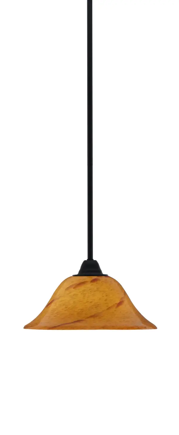 The Paramount Mini Pendant combines contemporary matte black finish with warm sunset glass for a sophisticated look. Its adjustable stem system and sloped ceiling compatibility make it highly versatile for various spaces.