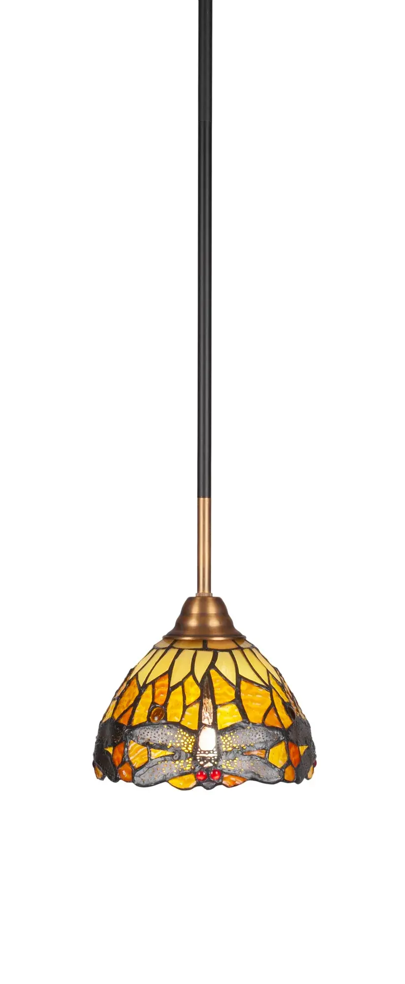 Paramount Stem Hung Mini Pendant with Amber Dragonfly Art Glass - Image 1