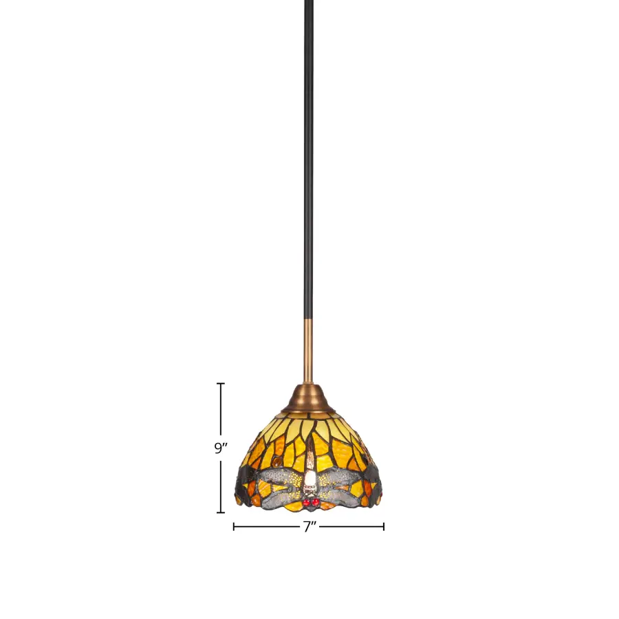 Paramount Stem Hung Mini Pendant with Amber Dragonfly Art Glass - Image 2