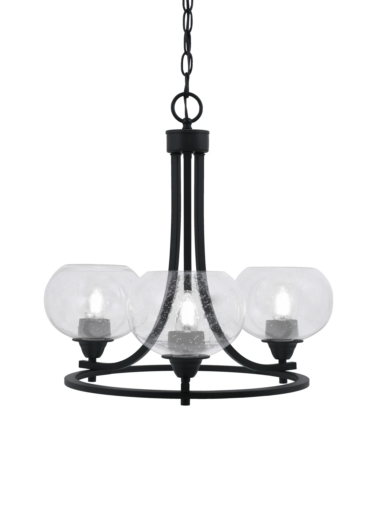 Paramount 3-Light Uplight Chandelier in Matte Black with Clear Bubble Glass