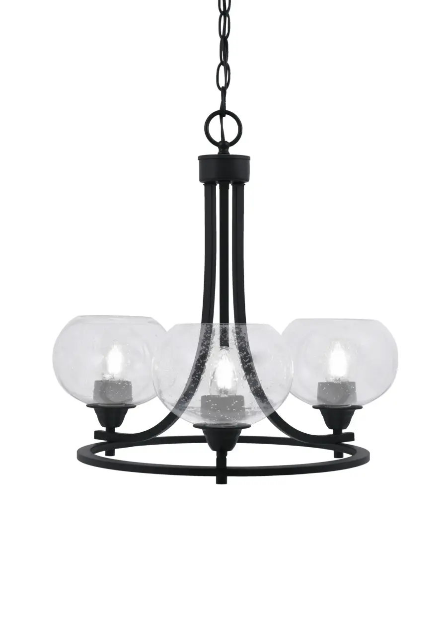 Paramount 3-Light Uplight Chandelier in Matte Black with Clear Bubble Glass - Image 1