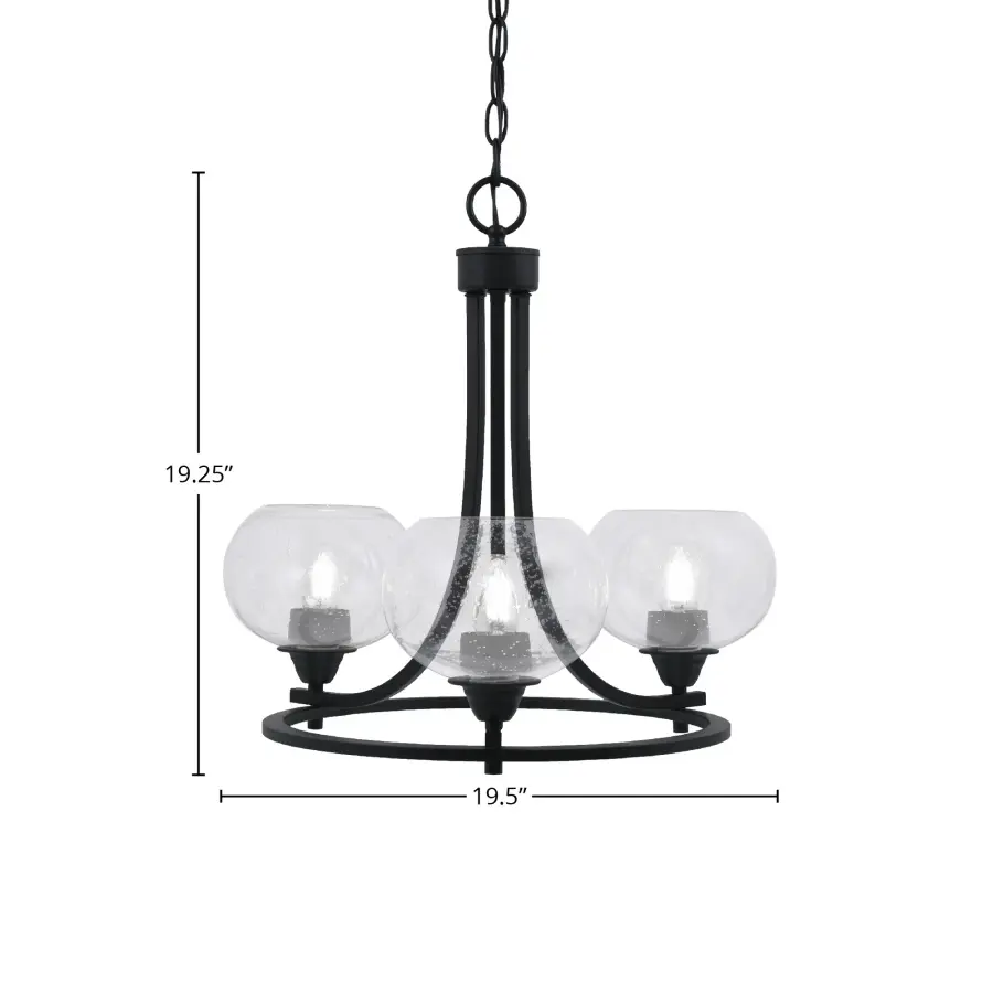 Paramount 3-Light Uplight Chandelier in Matte Black with Clear Bubble Glass - Image 2