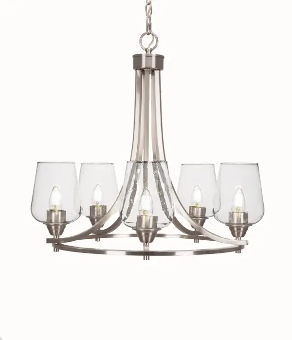 Paramount 5-Light Uplight Chandelier in Brushed Nickel with Clear Bubble Glass - Image 1