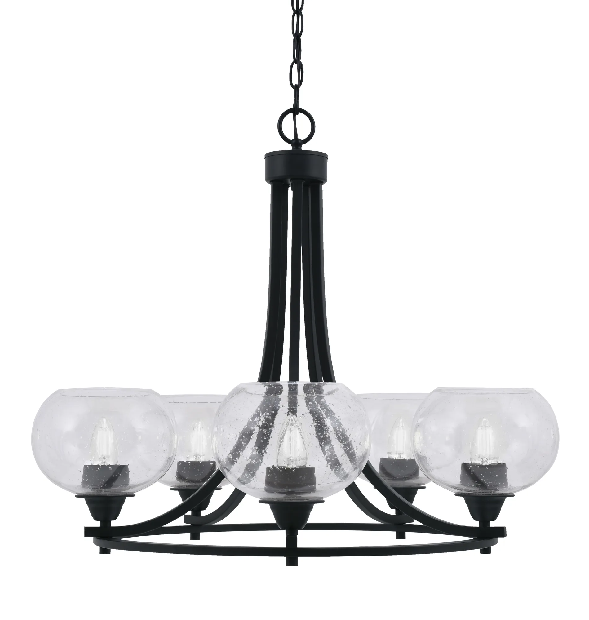 Paramount 5-Light Uplight Chandelier in Matte Black with Clear Bubble Glass