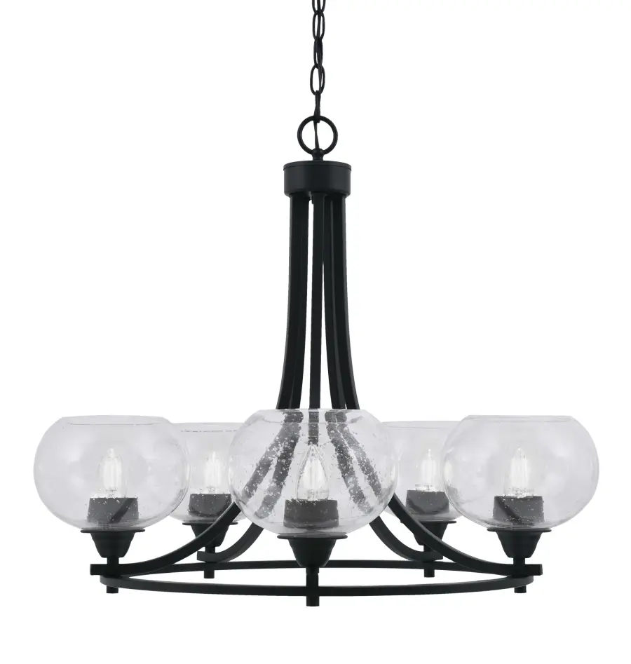 Paramount 5-Light Uplight Chandelier in Matte Black with Clear Bubble Glass - Image 1