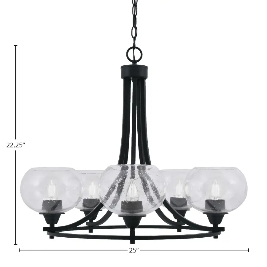 Paramount 5-Light Uplight Chandelier in Matte Black with Clear Bubble Glass - Image 2