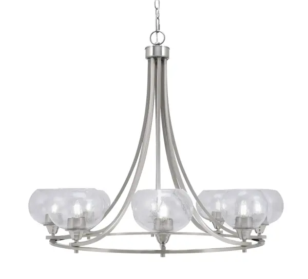 Paramount 8-Light Uplight Chandelier in Brushed Nickel with Clear Bubble Glass - Image 1