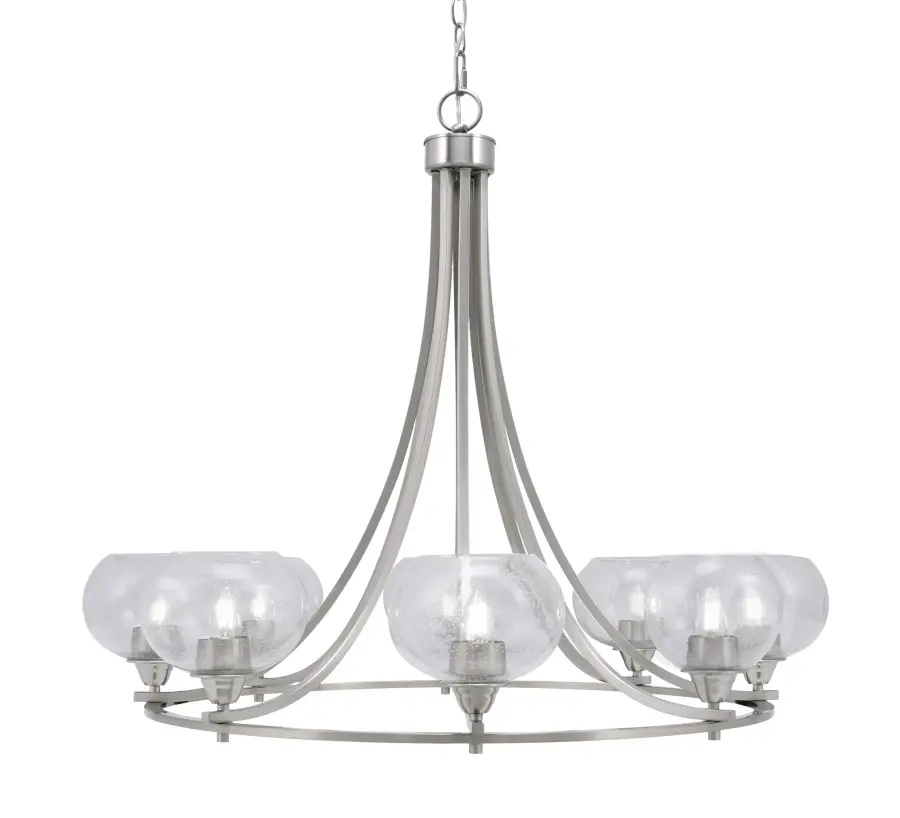 Paramount 8-Light Uplight Chandelier in Brushed Nickel with Clear Bubble Glass - Image 1