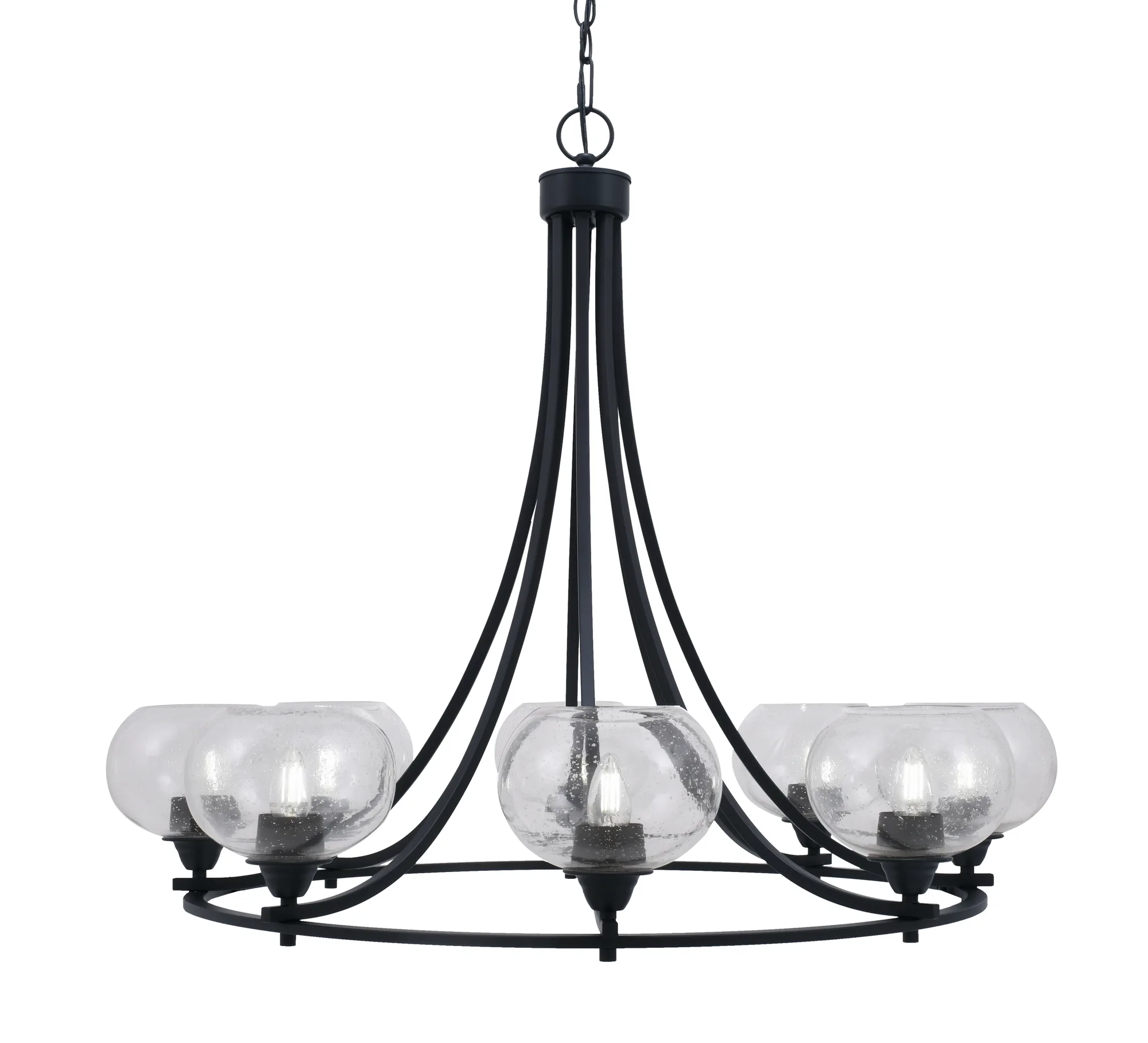 Paramount 8-Light Uplight Chandelier in Matte Black with Clear Bubble Glass