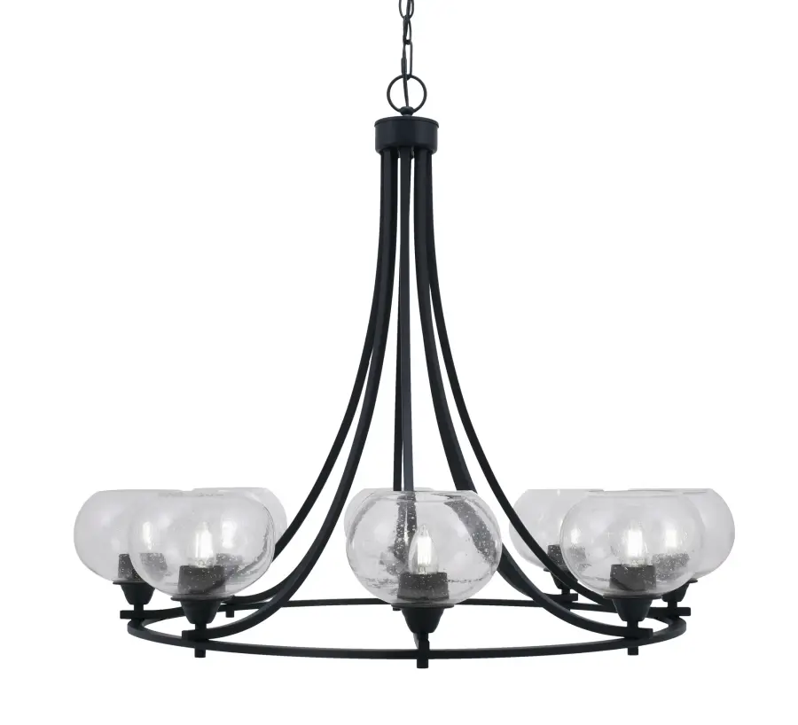 Paramount 8-Light Uplight Chandelier in Matte Black with Clear Bubble Glass - Image 1