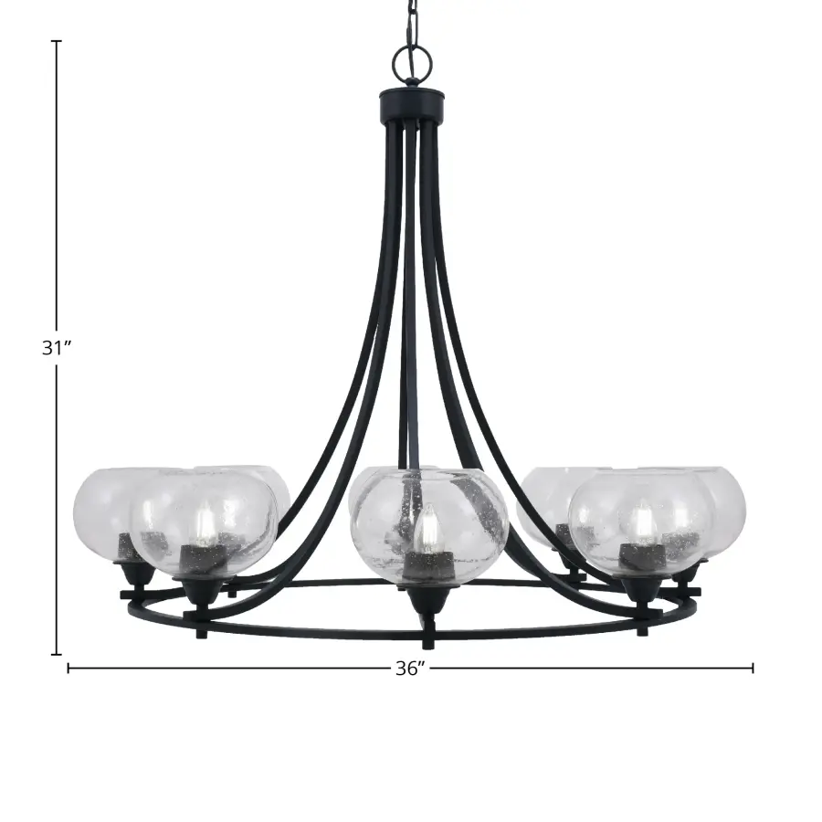 Paramount 8-Light Uplight Chandelier in Matte Black with Clear Bubble Glass - Image 2