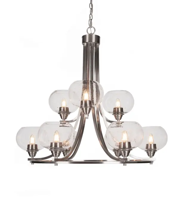 Paramount 9-Light Uplight Chandelier in Brushed Nickel with Clear Bubble Glass - Image 1
