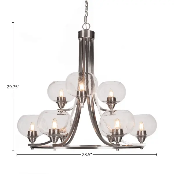 Paramount 9-Light Uplight Chandelier in Brushed Nickel with Clear Bubble Glass - Image 2