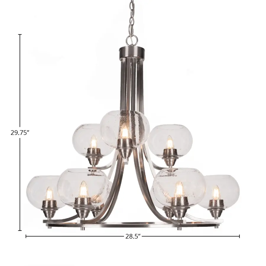 Paramount 9-Light Uplight Chandelier in Brushed Nickel with Clear Bubble Glass - Image 2
