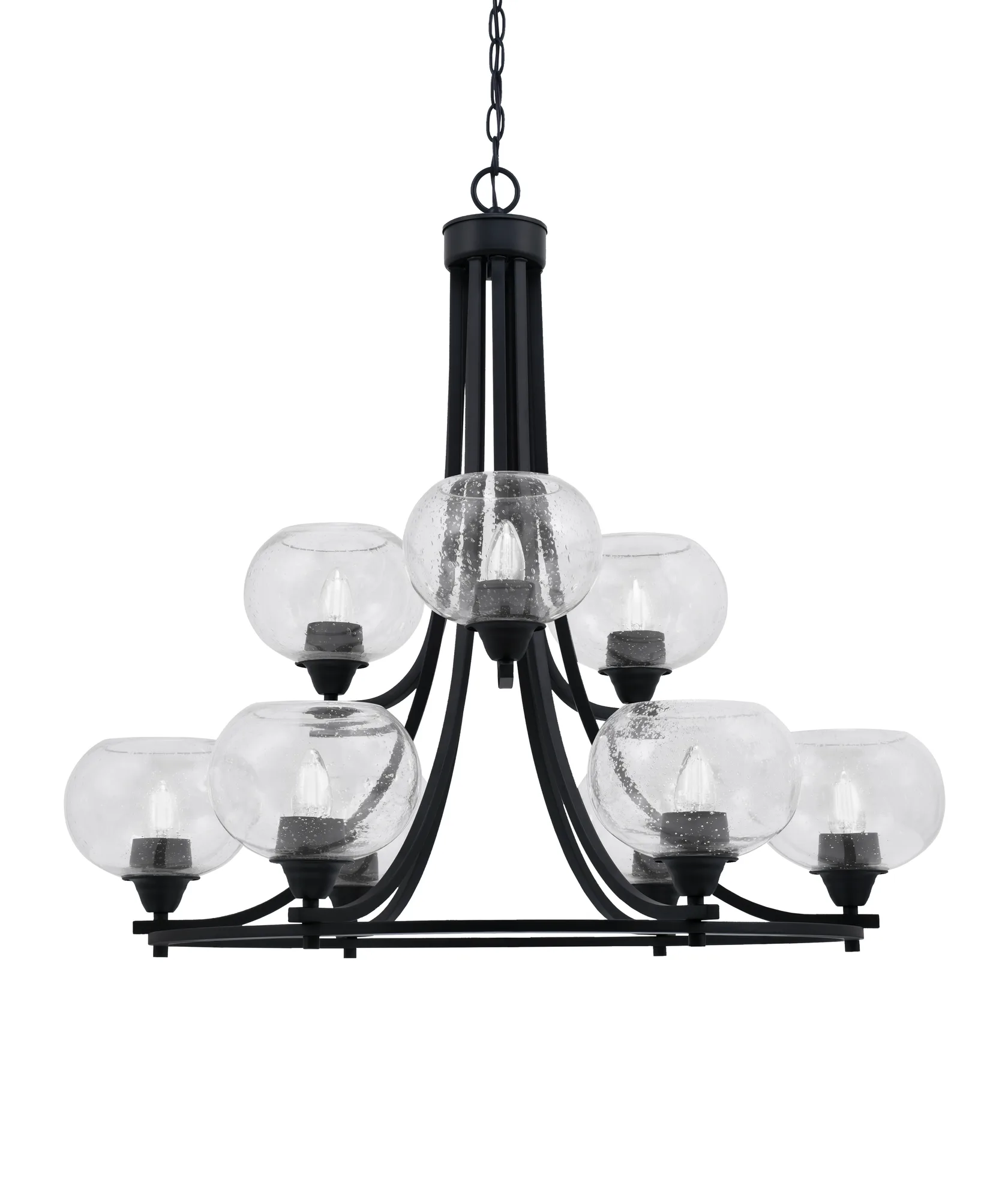 Paramount 9-Light Uplight Chandelier in Matte Black with Clear Bubble Glass