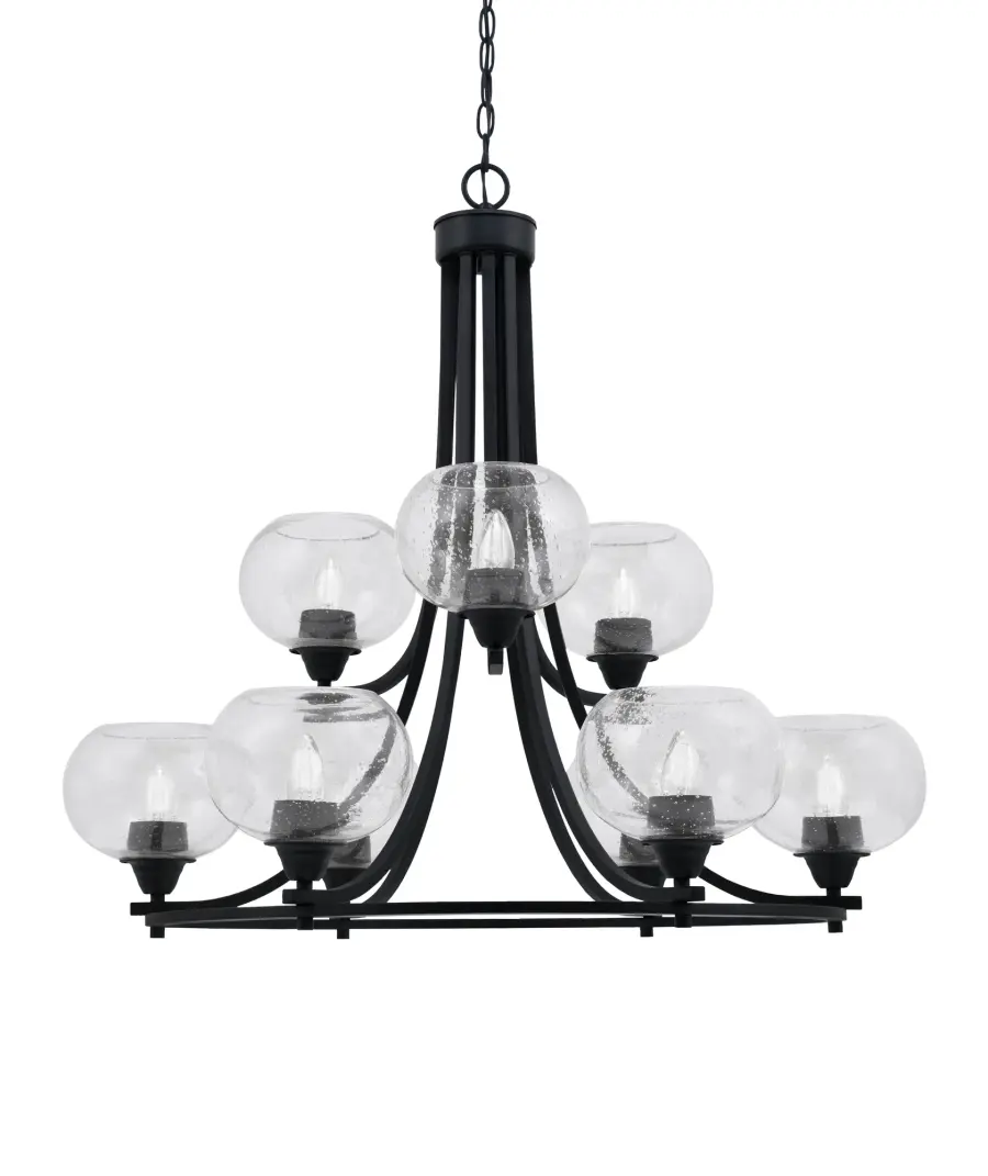 Paramount 9-Light Uplight Chandelier in Matte Black with Clear Bubble Glass - Image 1