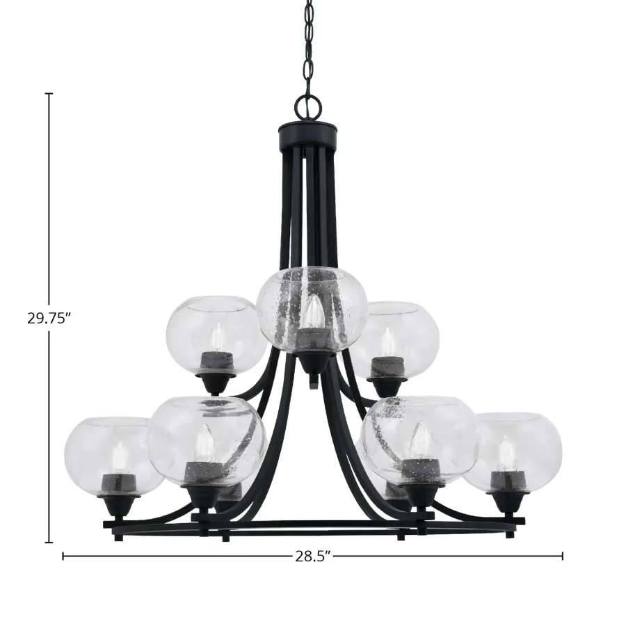 Paramount 9-Light Uplight Chandelier in Matte Black with Clear Bubble Glass - Image 2