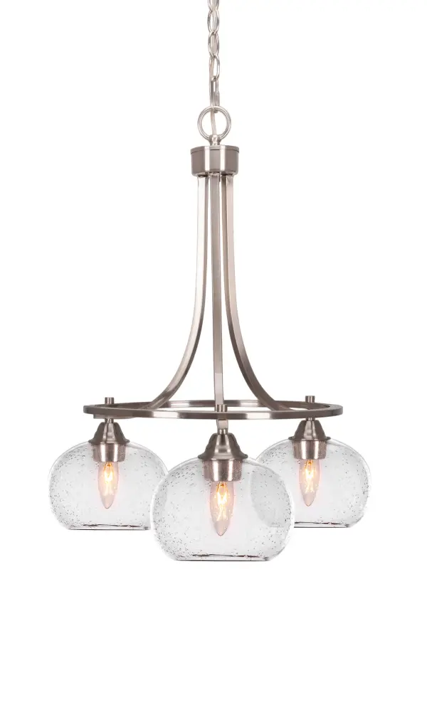 Paramount 3-Light Chandelier in Brushed Nickel with Clear Bubble Glass - Image 1