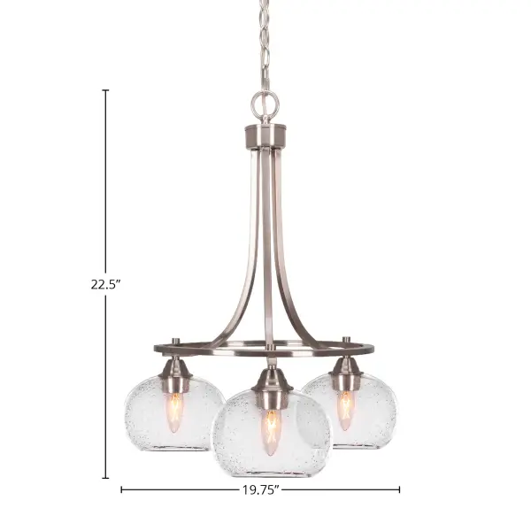 Paramount 3-Light Chandelier in Brushed Nickel with Clear Bubble Glass - Image 2