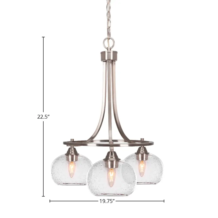 Paramount 3-Light Chandelier in Brushed Nickel with Clear Bubble Glass - Image 2