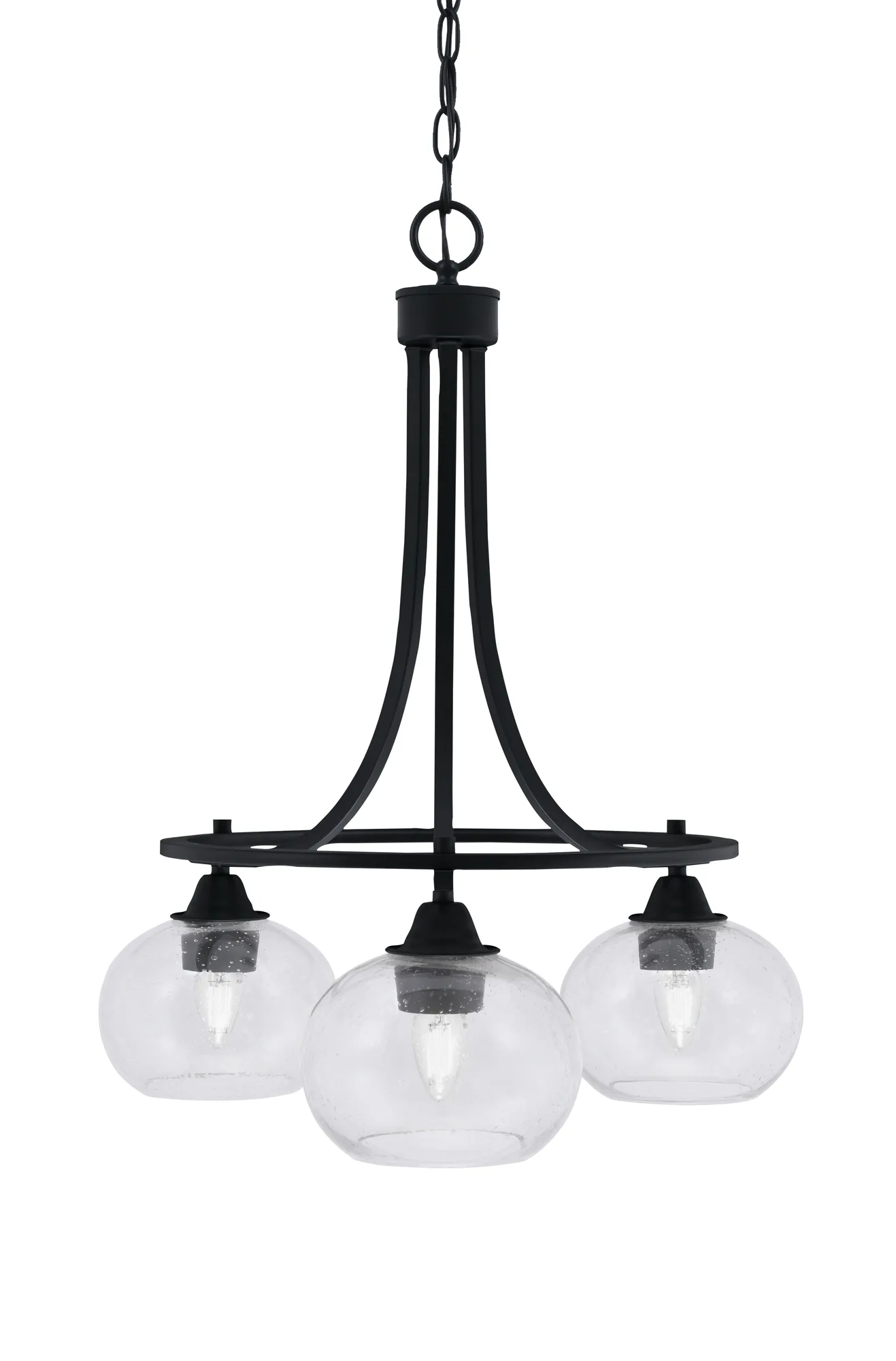 Paramount 3-Light Downlight Chandelier in Matte Black with Clear Bubble Glass
