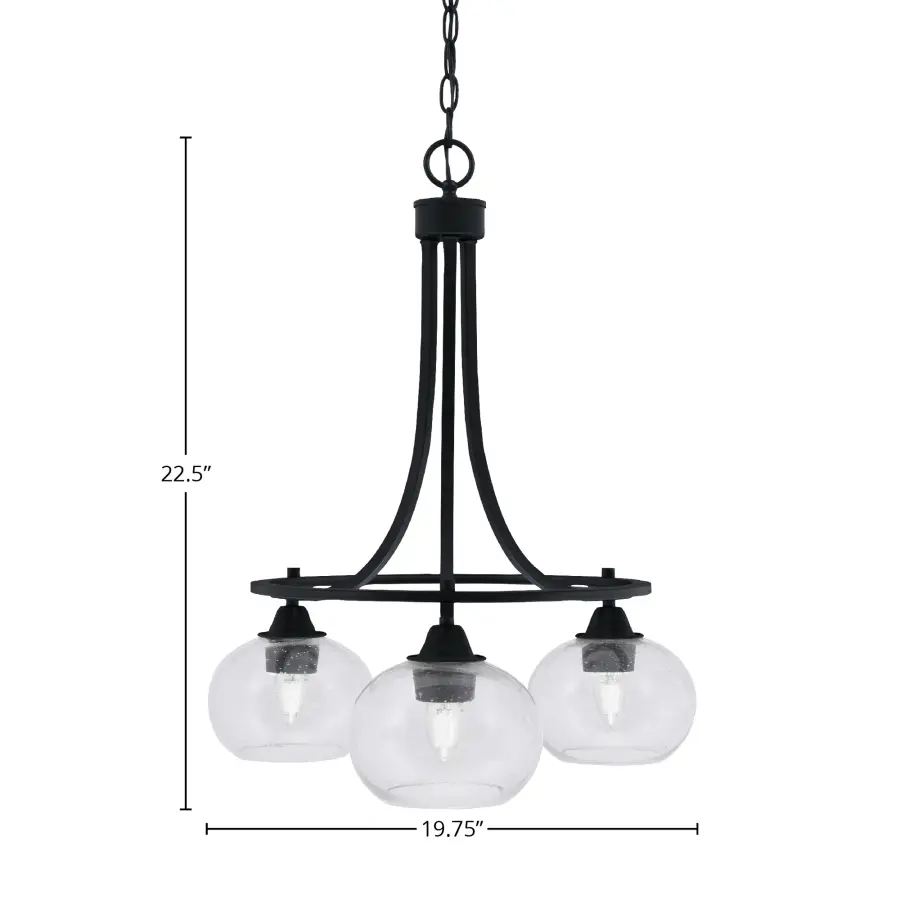 Paramount 3-Light Downlight Chandelier in Matte Black with Clear Bubble Glass - Image 2