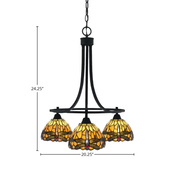 Paramount 3-Light Chandelier with Amber Dragonfly Glass - Image 2