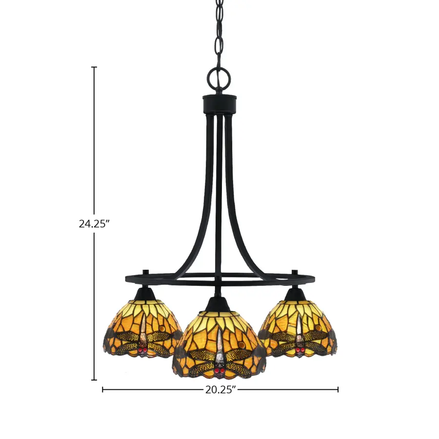 Paramount 3-Light Chandelier with Amber Dragonfly Glass - Image 2