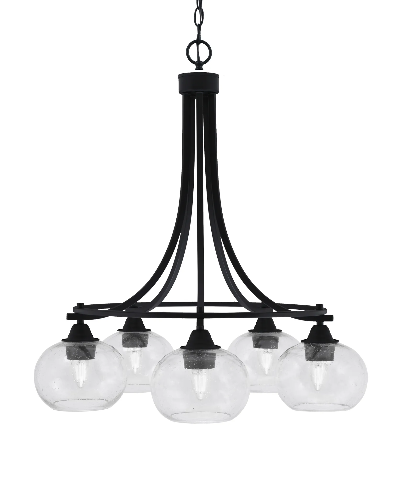 Paramount 5-Light Downlight Chandelier in Matte Black with Clear Bubble Glass