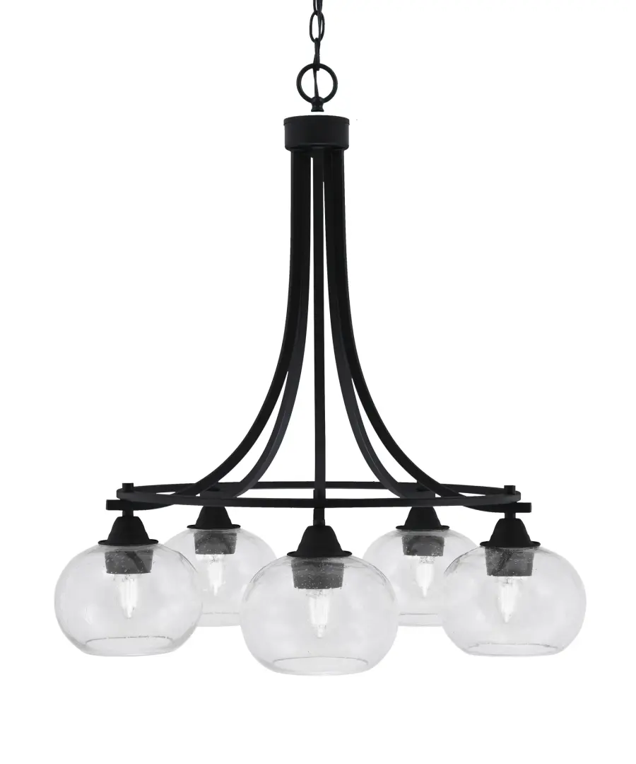 Paramount 5-Light Downlight Chandelier in Matte Black with Clear Bubble Glass - Image 1