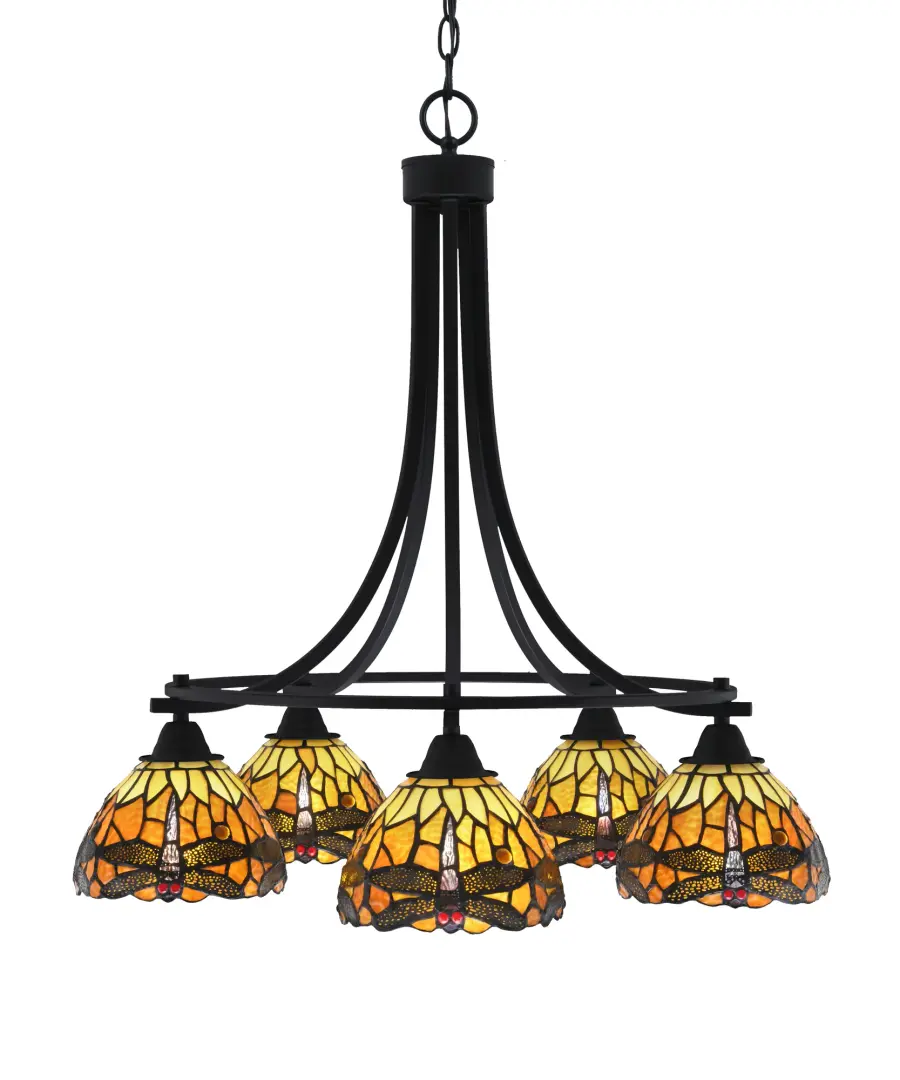 Paramount 5-Light Downlight Chandelier with Amber Dragonfly Art Glass - Image 1