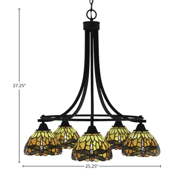 Paramount 5-Light Downlight Chandelier with Amber Dragonfly Art Glass - Image 2