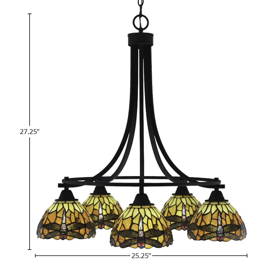 Paramount 5-Light Downlight Chandelier with Amber Dragonfly Art Glass - Image 2