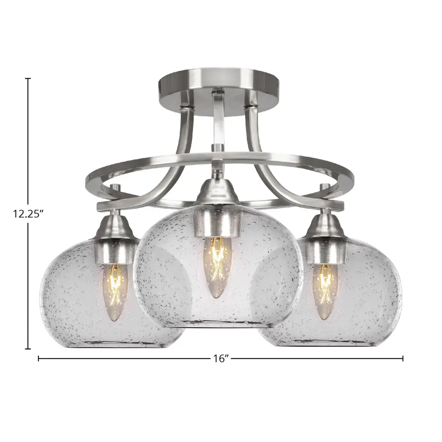 Paramount 3-Light Semi-Flush Mount with Clear Bubble Glass - Image 2