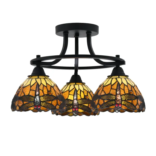 Paramount 3-Light Semi-Flush with Amber Dragonfly Glass - Image 1
