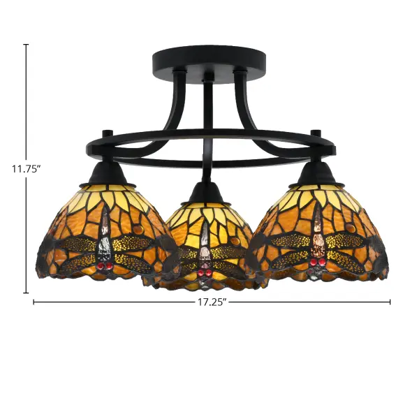 Paramount 3-Light Semi-Flush with Amber Dragonfly Glass - Image 2