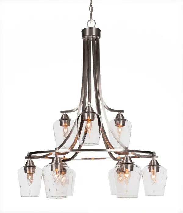 Paramount 9-Light Downlight Chandelier in Brushed Nickel with Clear Bubble Glass - Image 1