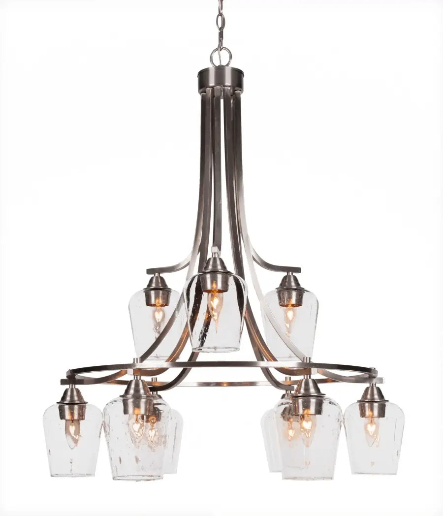 Paramount 9-Light Downlight Chandelier in Brushed Nickel with Clear Bubble Glass - Image 1