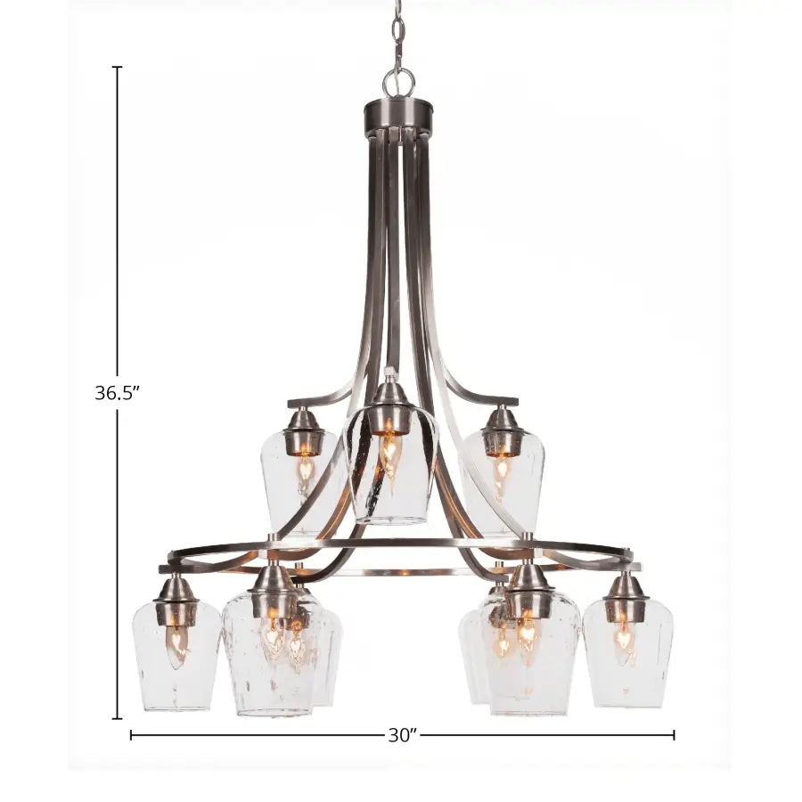 Paramount 9-Light Downlight Chandelier in Brushed Nickel with Clear Bubble Glass - Image 2