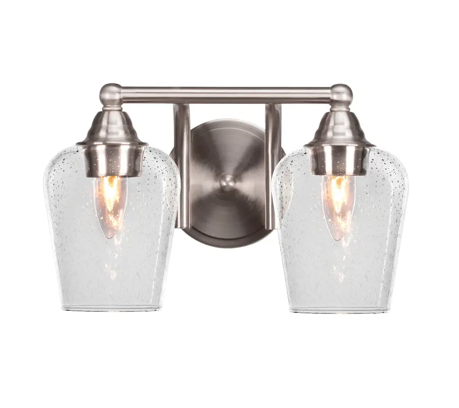 Paramount 2-Light Bath Bar in Brushed Nickel with Clear Bubble Glass - Image 1