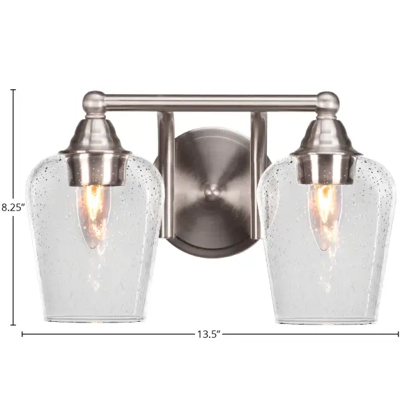 Paramount 2-Light Bath Bar in Brushed Nickel with Clear Bubble Glass - Image 2