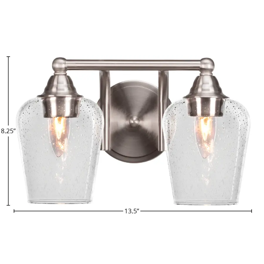 Paramount 2-Light Bath Bar in Brushed Nickel with Clear Bubble Glass - Image 2