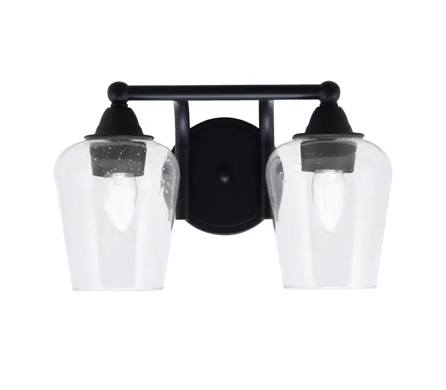 Paramount 2-Light Bath Bar in Matte Black with Clear Bubble Glass - Image 1
