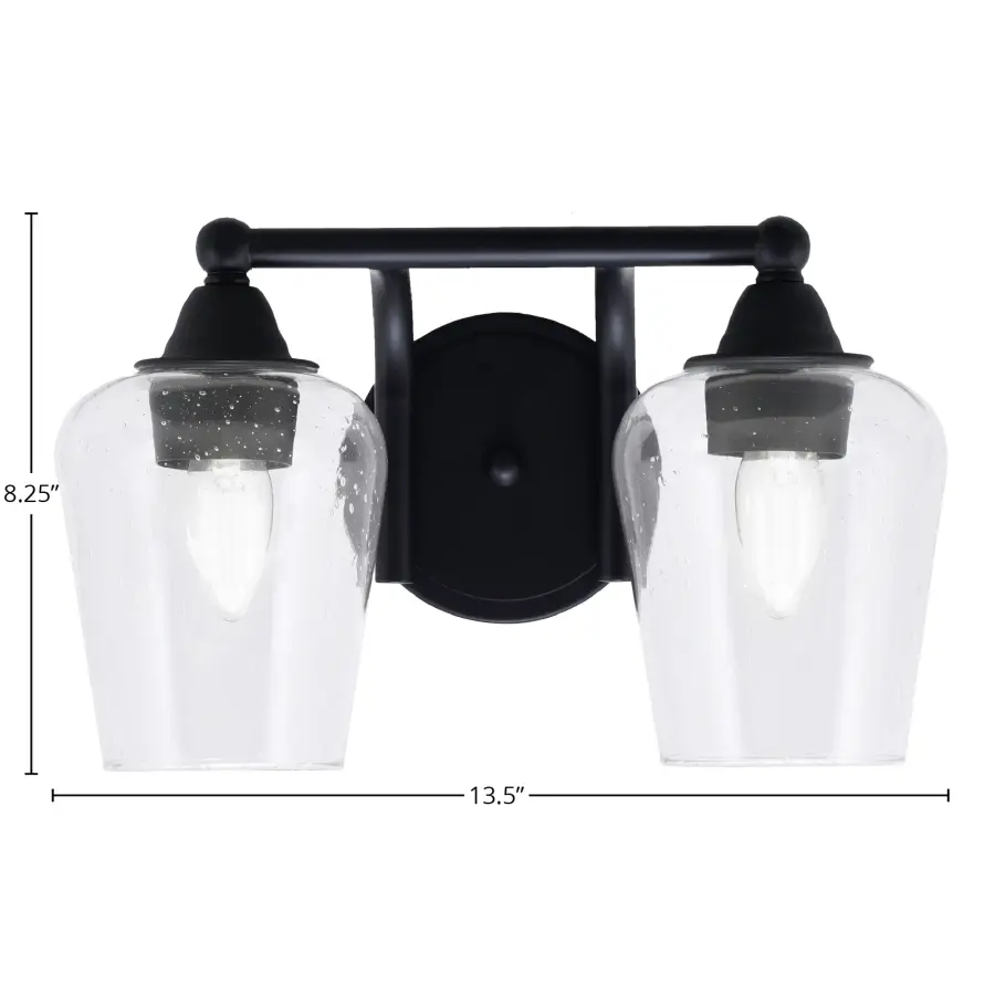 Paramount 2-Light Bath Bar in Matte Black with Clear Bubble Glass - Image 2