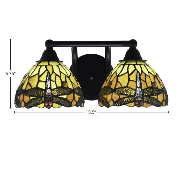 Paramount 2-Light Bath Bar with Amber Dragonfly Art Glass - Image 2