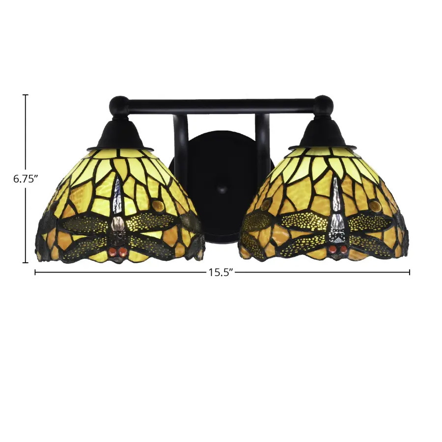 Paramount 2-Light Bath Bar with Amber Dragonfly Art Glass - Image 2