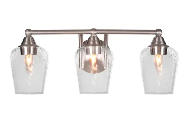 Paramount 3-Light Bath Bar in Brushed Nickel with Clear Bubble Glass - Image 1
