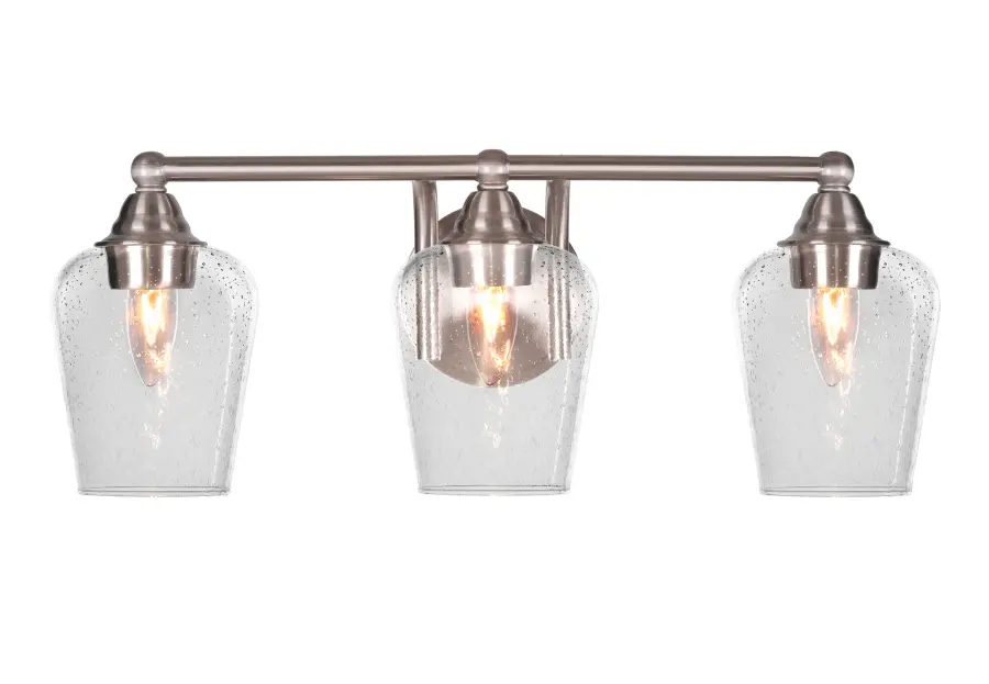 Paramount 3-Light Bath Bar in Brushed Nickel with Clear Bubble Glass - Image 1